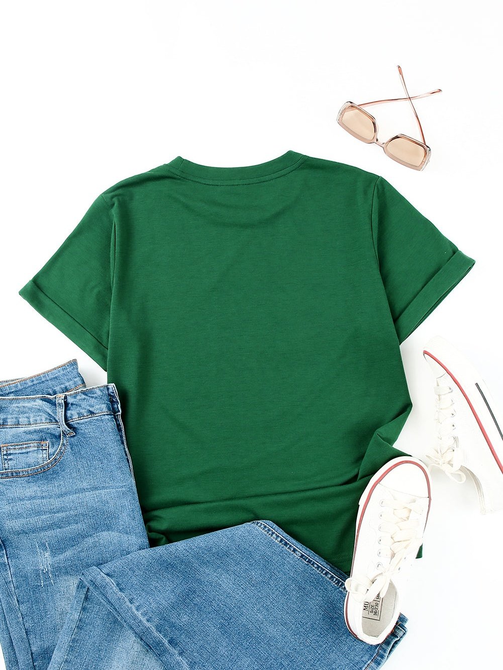 Green Casual Crew Neck T-Shirt for Women