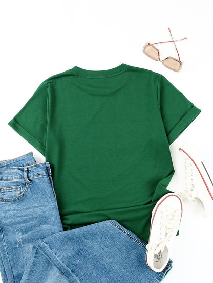 Green Casual Crew Neck T-Shirt for Women
