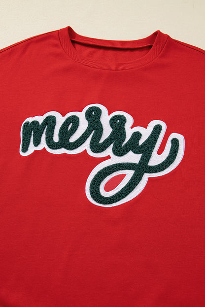 Fiery Red Merry Script Holiday Christmas Graphic Sweatshirt