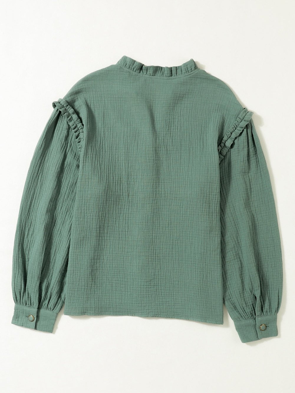 Green Crinkled Shirt with Frilled Split Neck