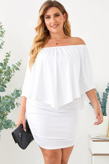 One shoulder Waisted Three-quarter Sleeve Dress