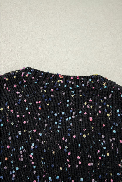 Black Rhinestone Decor Multicolor Confetti Sweater Cardigan