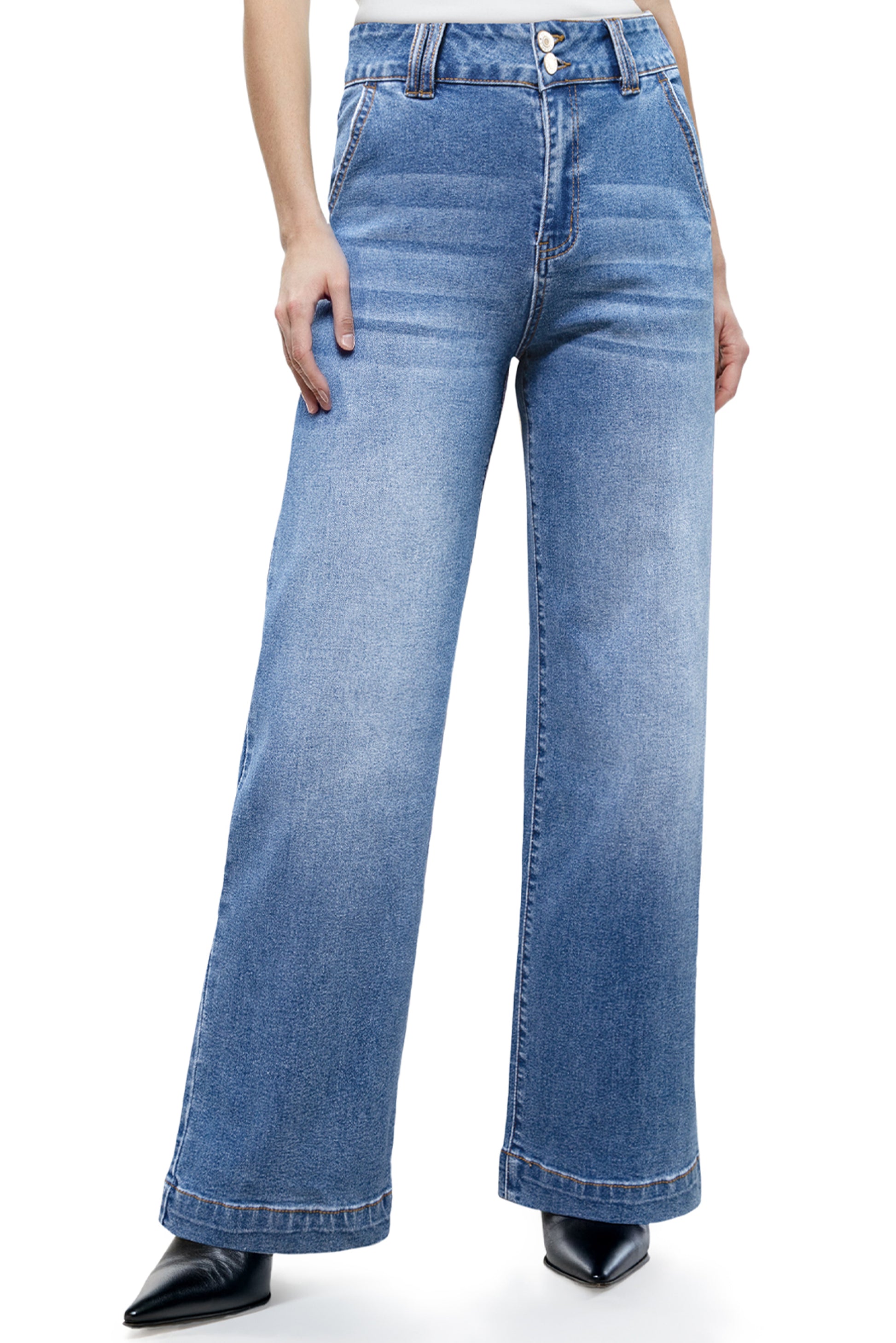 Sky Blue Double Button Zip Fly Straight Leg Jeans