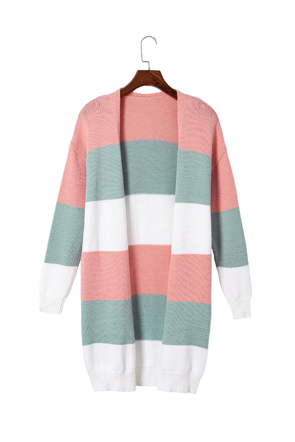 Green Striped Colorblock Open-Front Cardigan