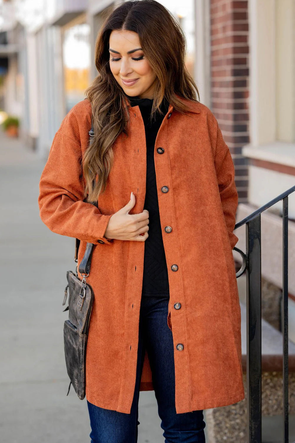 Gold Flame Corduroy Side Slit Oversize Shacket