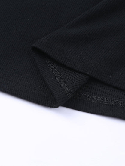 Elegant Black Lace Panel V Neck Long Sleeve Blouse