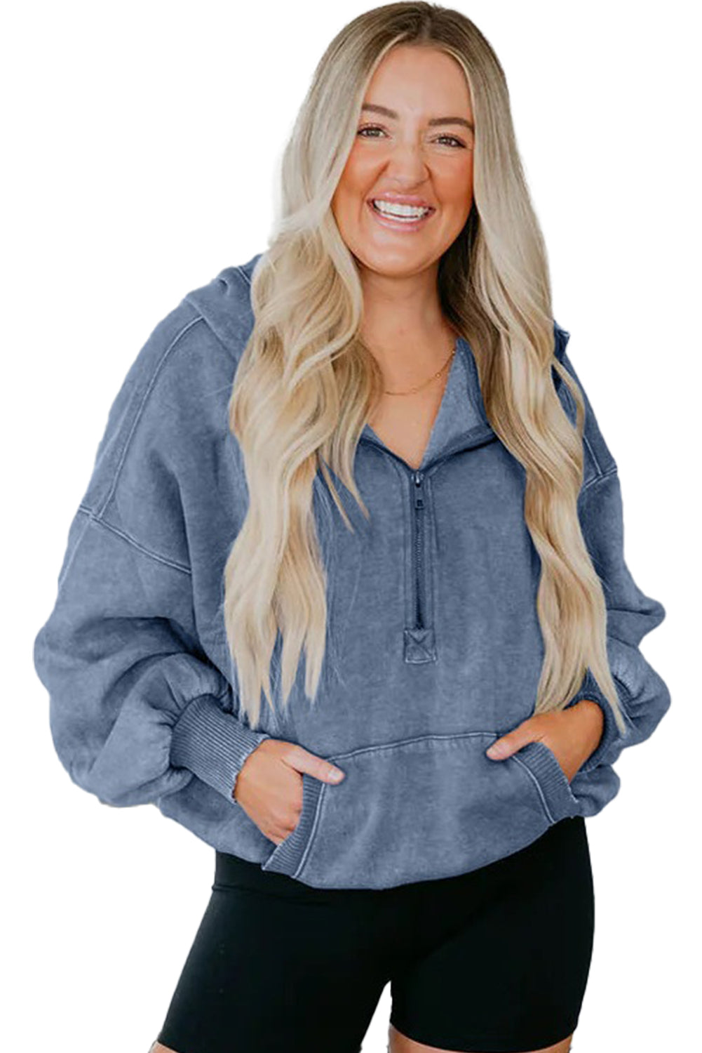 Ashleigh Blue Half Zip Kangaroo Pocket Mineral Wash Baggy Hoodie