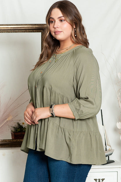 Emerald Plus Size Ruffled Tiered Split Neck Blouse