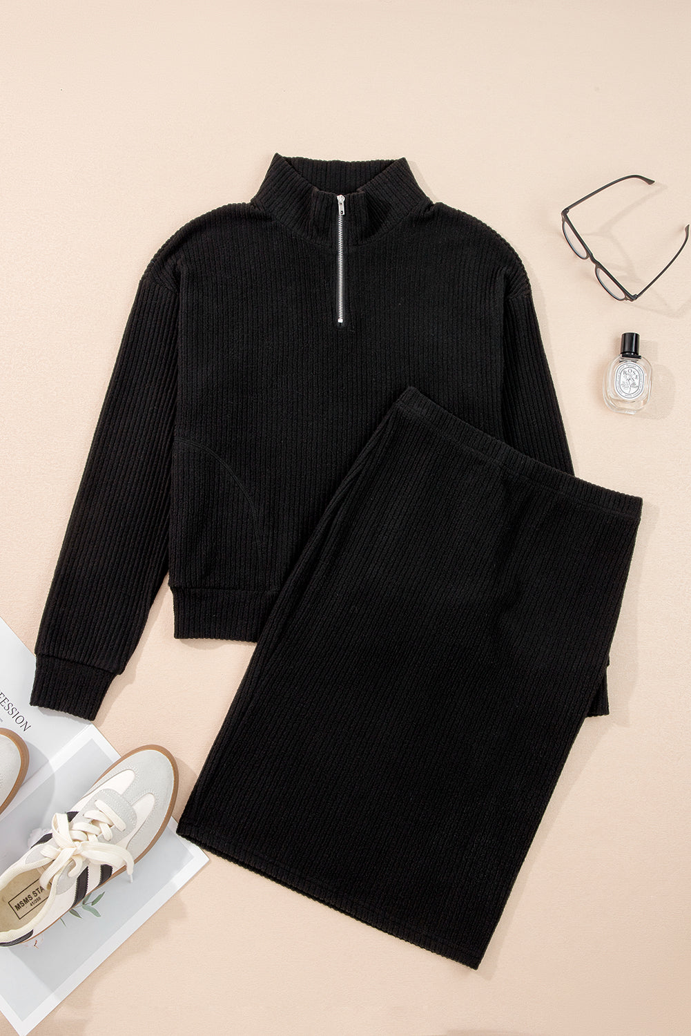 black 2pcs skirt set