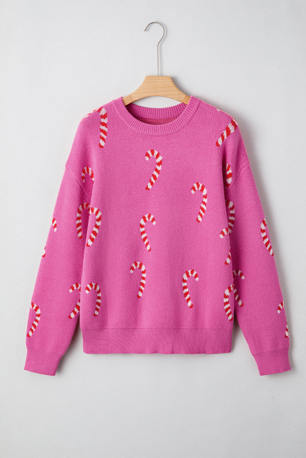 Sachet Pink Christmas Candy Cane Holiday Drop Shoulder Sweater