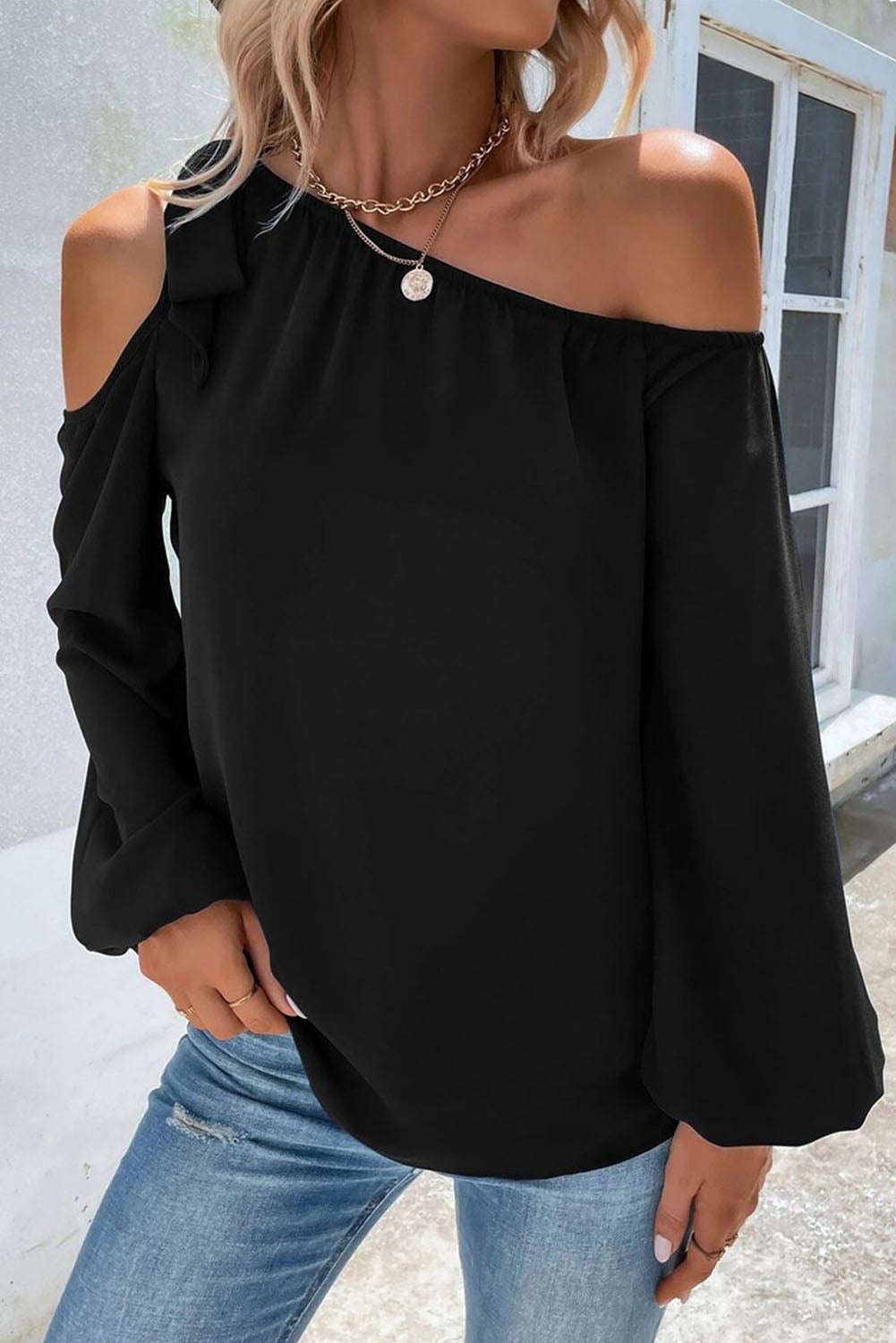 Chiffon Temperament Off Shoulder Tie Loose Blouse
