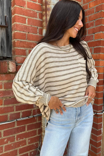 Green Stripe Single Chest Pocket Dolman Knit Sweater