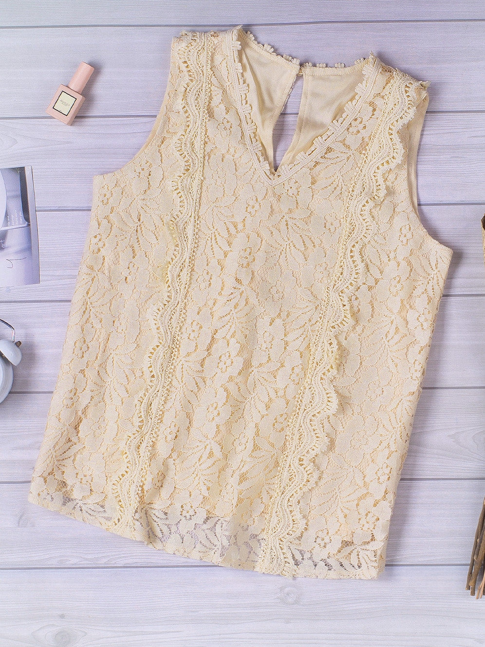 Floral Lace Sleeveless V-Neck Tank Top