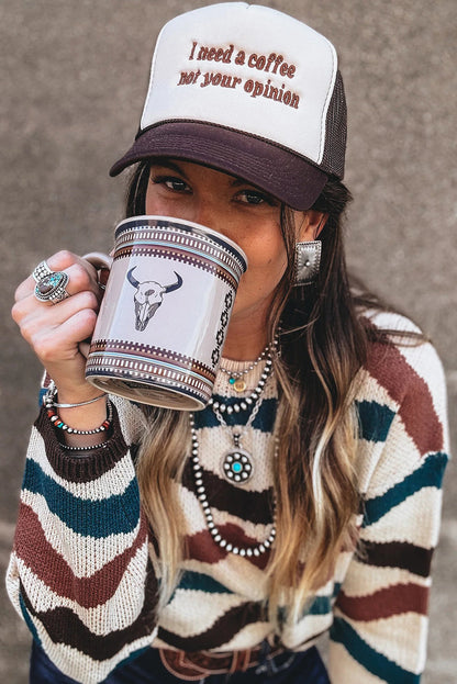 Multicolour Retro Wave Print Western Sweater