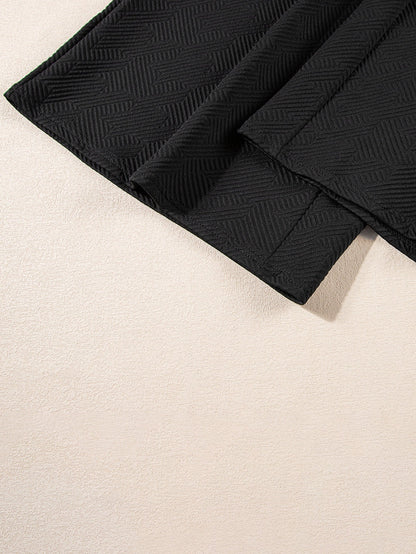 Chic Black Ruffle Sleeve Quarter Zip Top with Wide Leg Pants Set