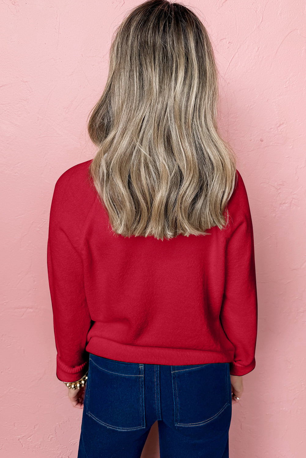 Racing Red MERRY Letter Pattern Christmas Raglan Sleeve Sweater