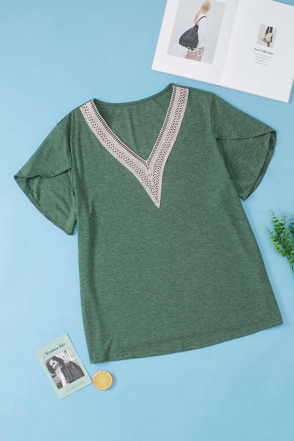 Elegant Blackish Green Embroidered V Neck Plus Size Blouse