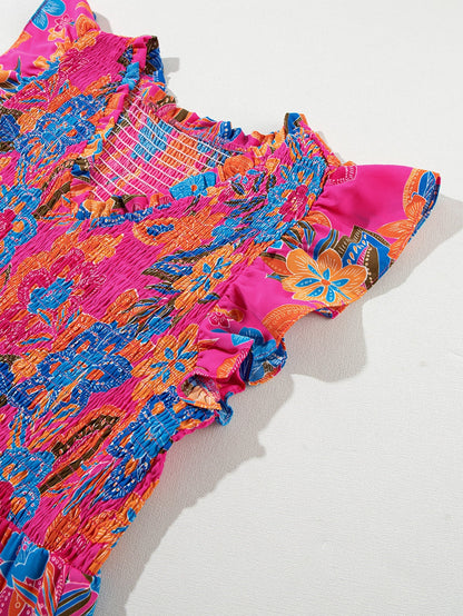 Crimson Blossom Tiered Sleeveless Plus Size Maxi Dress