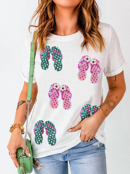 Glittery White Slippers Embellished Tee