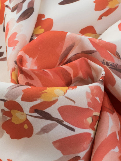 Vibrant Crimson Frilled Neck Ruffle Sleeveless Floral Dress