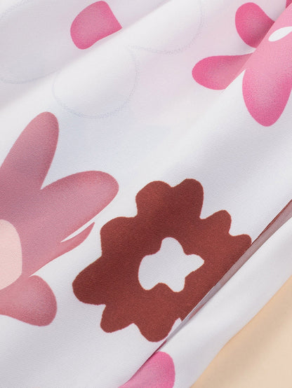 Floral Print Smocked Off Shoulder Plus Size Midi Dress in White