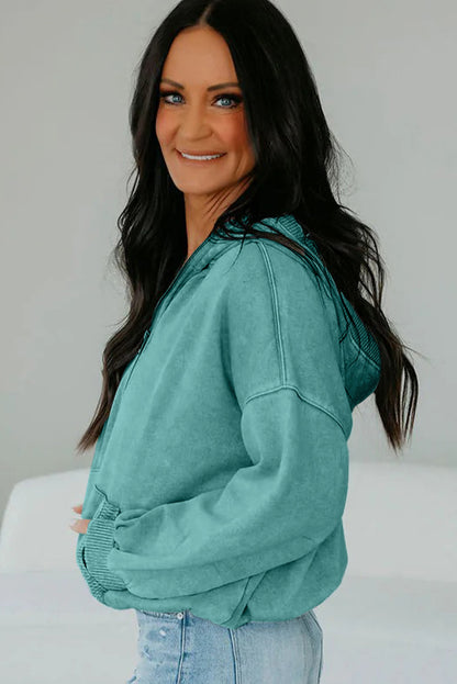 Canton Half Zip Kangaroo Pocket Mineral Wash Baggy Hoodie