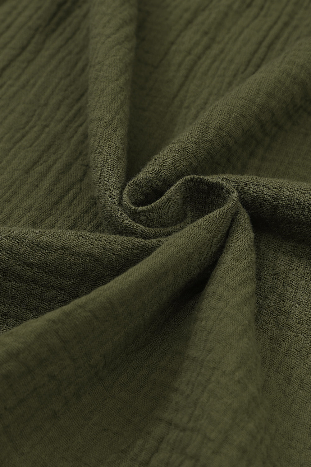 Green Textured V Neck Bracelet Sleeve Babydoll Blouse with Puff Sleeves