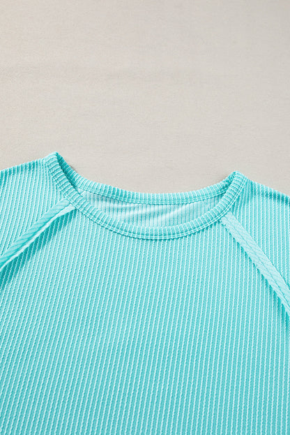 Light Blue Ribbed Seam Shift Plus Size T Shirt