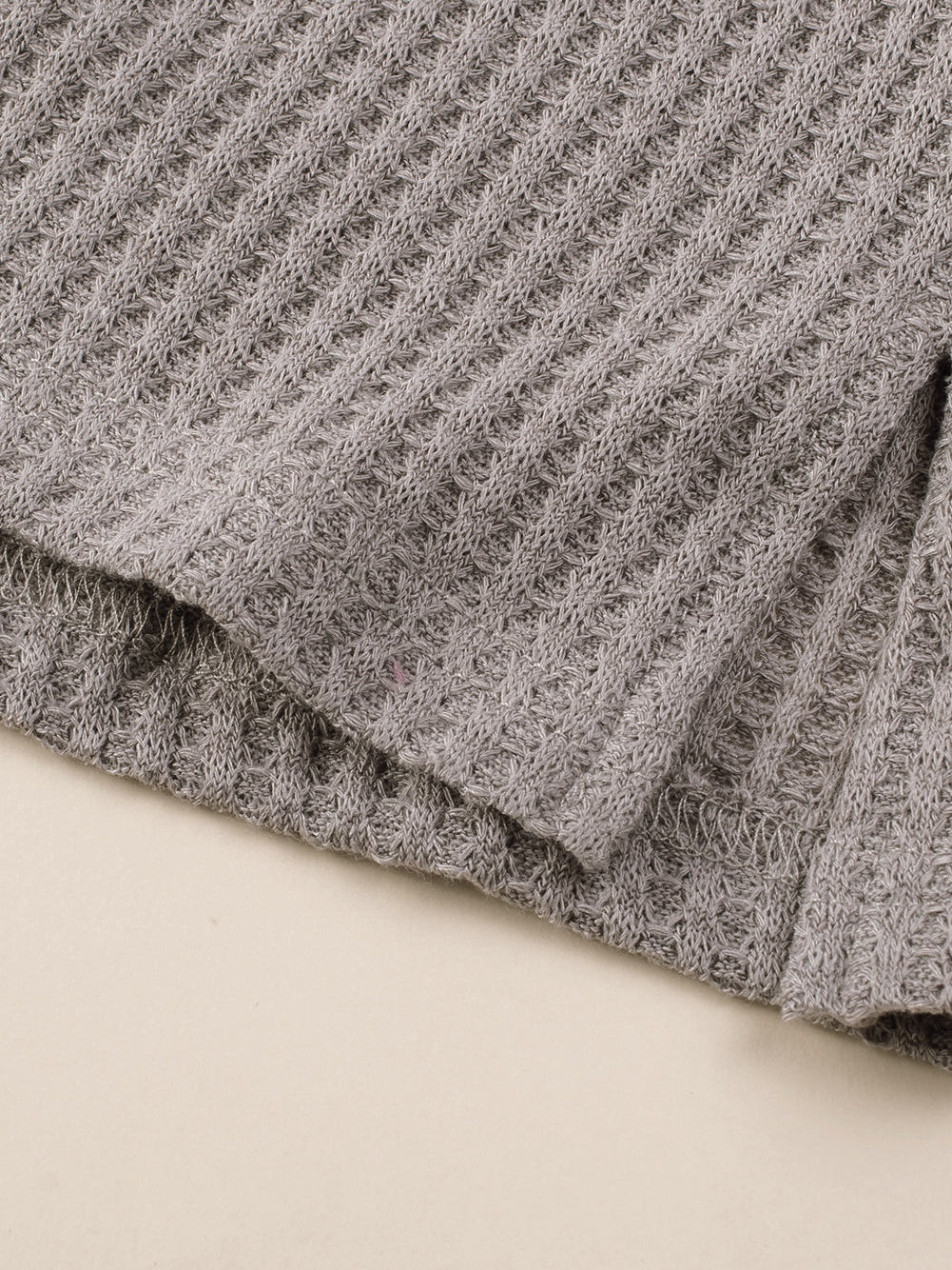 Simply Taupe Waffle Knit Drop Shoulder Button V Neck Plus Size Top