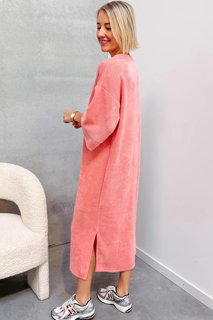 Desert Flower Corduroy Drop Shoulder Loose T Shirt Dress