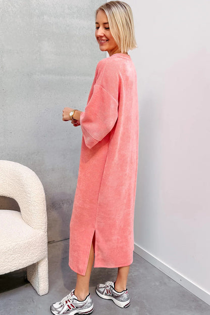 Desert Flower Corduroy Drop Shoulder Loose T Shirt Dress