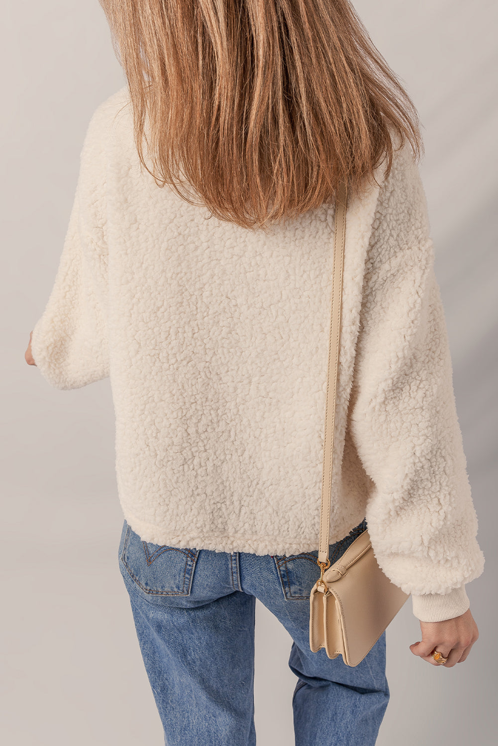 Jet Stream MERRY CHRISTMAS Colorful Letter Embroidery Quarter Zip Sherpa Sweatshirt