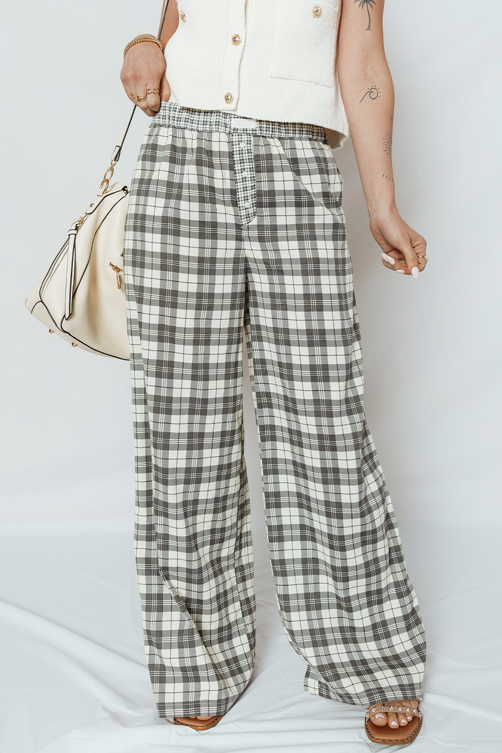 plaid wide leg pants