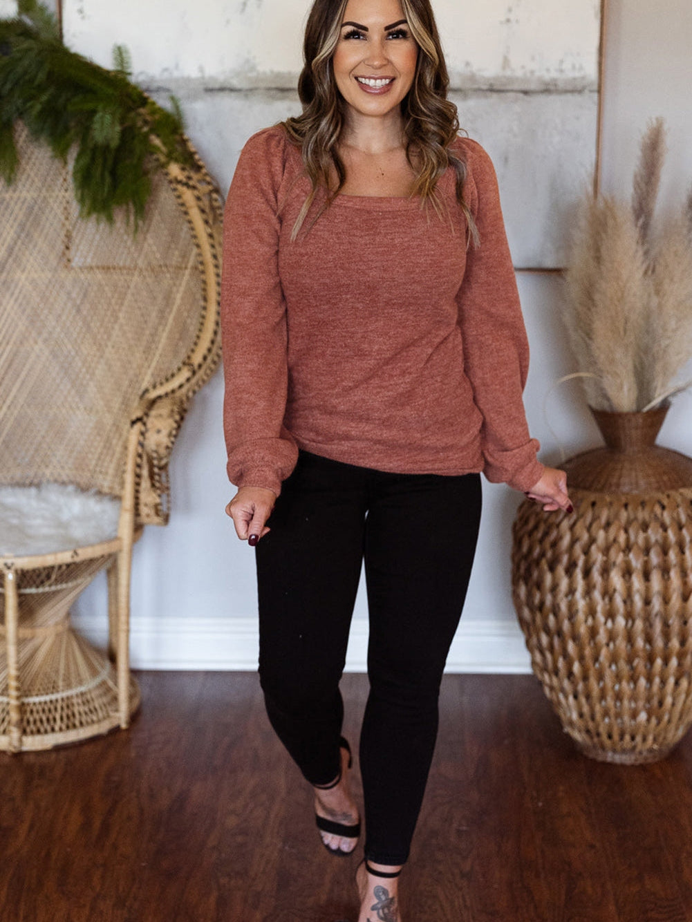 Gold Flame Square Neck Plus Size Knit Top