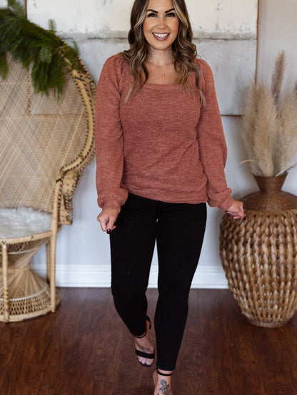 Gold Flame Square Neck Plus Size Knit Top