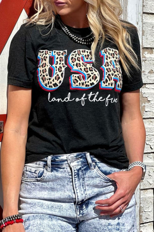 Leopard Pattern American Pride Graphic Tee