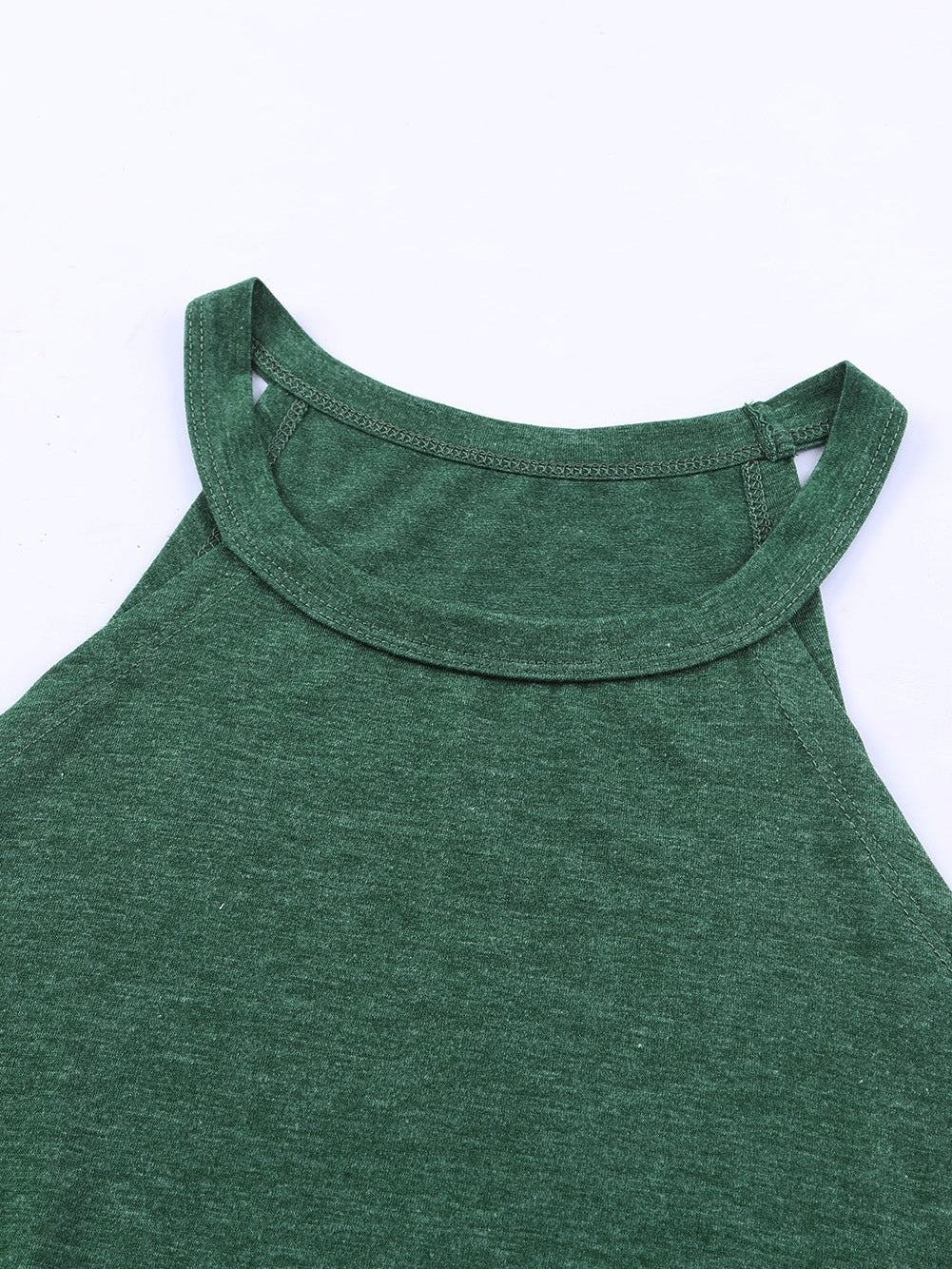 Green Sleeveless Solid Color Round Neck Tank Top