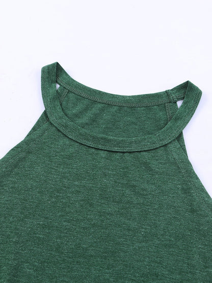 Green Sleeveless Solid Color Round Neck Tank Top