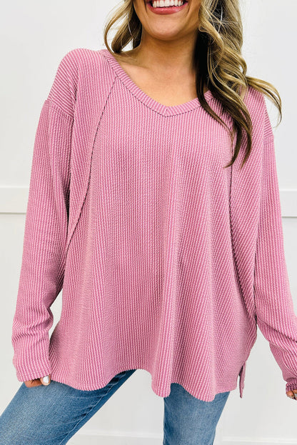 twisted ribbed long sleeve top