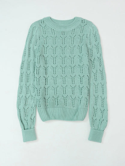Green Pointelle Knit Sheer Sweater