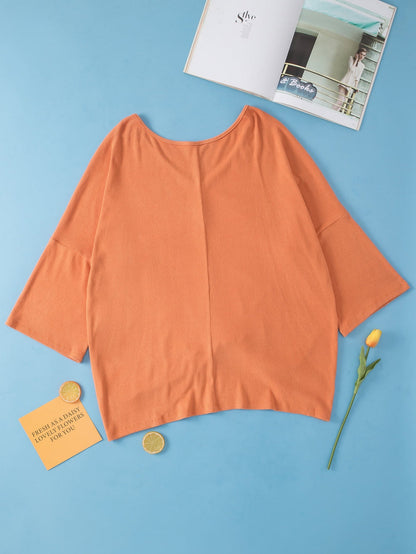 Gold Flame Plus Size Twist Hem Bracelet Sleeve Ribbed Top