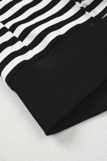 Black Stripe Exposed Seam Drop Shoulder Casual Pullover Top