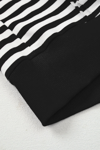 Black Stripe Exposed Seam Drop Shoulder Casual Pullover Top