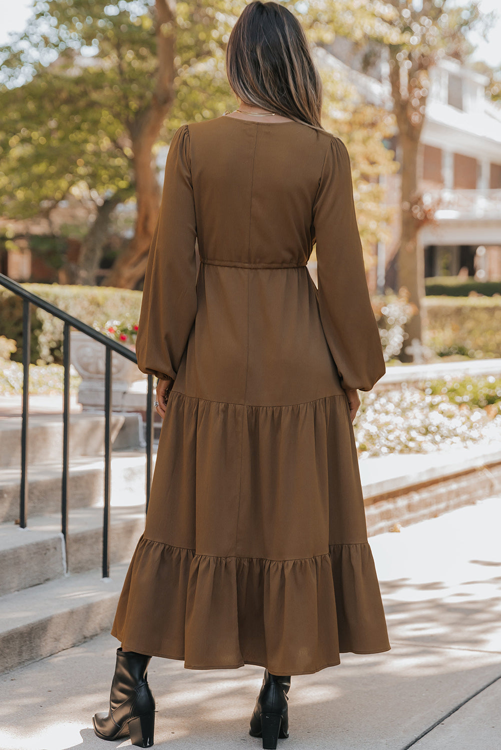 solid long sleeve maxi dress