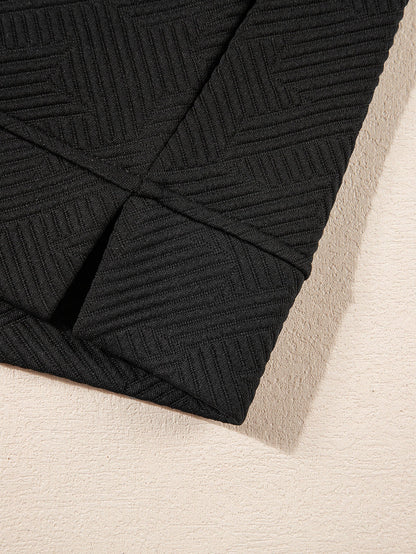 Chic Black Ruffle Sleeve Quarter Zip Top with Wide Leg Pants Set