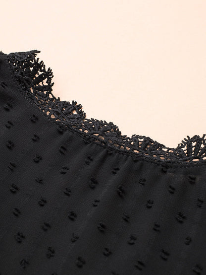 Elegant Swiss Dot Lace Detailed V-Neck Blouse