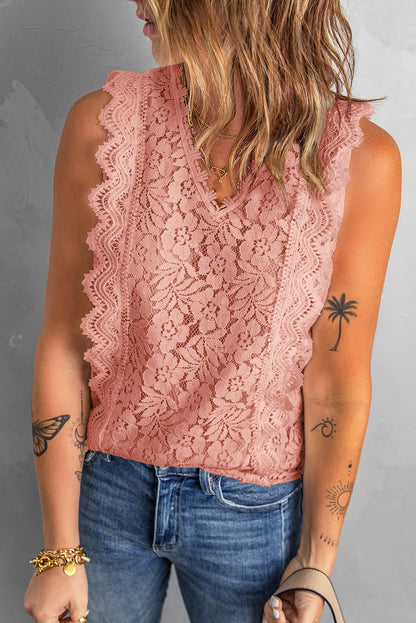 Floral Lace Sleeveless V Neck Top