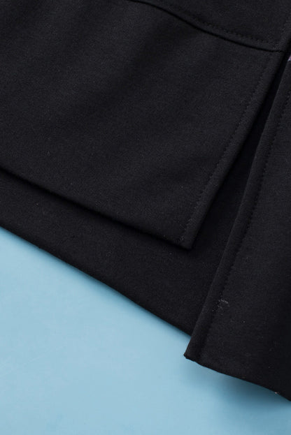 Elegant Black Leopard Print Bishop Sleeve Slit Top