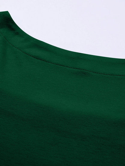 Ruched Shoulder Green Square Neck Plus Size Top