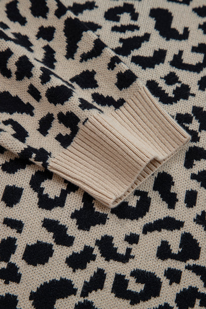 Black Leopard Drop Shoulder Chunky Knitted Cardigan Sweater